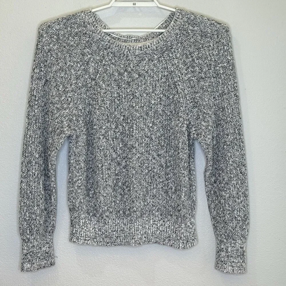 Free People Pullover Sweater Sz Large White Black Long Sleeve Cotton Blend Knit